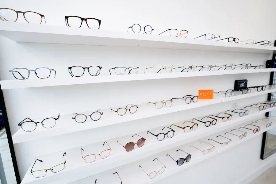 A wall of designer frames on display