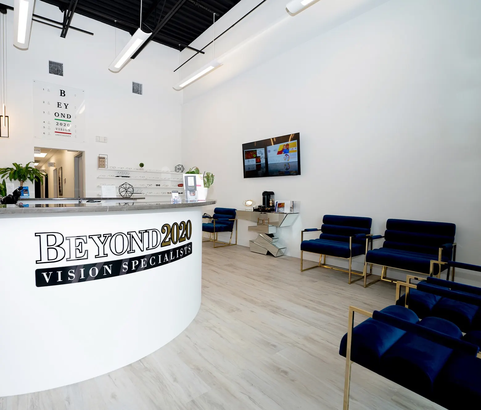 The front desk and waiting area at Beyond 2020 Vision Specialists