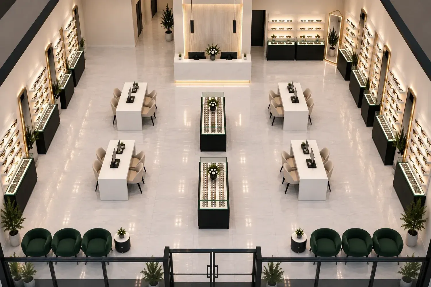 Overhead rendering of the Westshore optical floor plan
